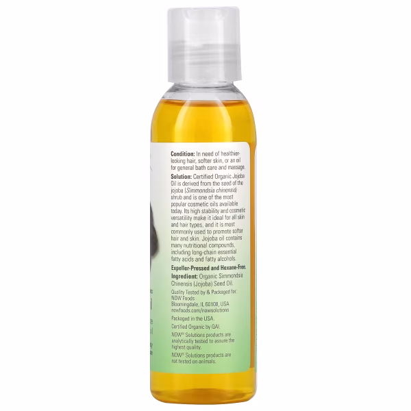 NOW Foods, Solutions, Certified Organic Jojoba Oil, 4 fl oz (118 ml) - Image 3