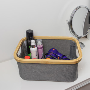 JVL 26L Bambanio Foldable Bamboo Storage Basket Set of 3 - Grey - Image 2