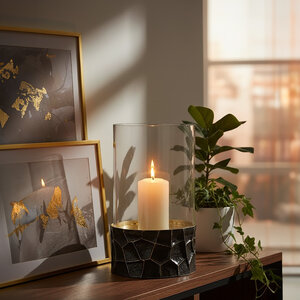 Akola Black and Gold Large Hurricane Candle Holder - Black