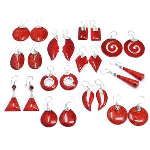 Elegant 925 Silver Leaf Drop Earrings - Red