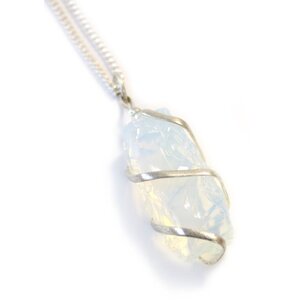 Cascade Wrapped Opalite Necklace - Milky White Rainbow Shine - White