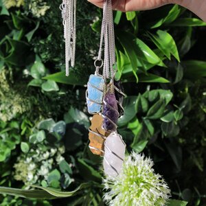 Cascade Wrapped Opalite Necklace - Milky White Rainbow Shine - White - Image 2