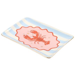 Pastel Lobster Trinket Dish Coastal Blue Stripes Fun Decor - Red - Image 2