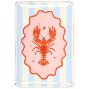 Pastel Lobster Trinket Dish Coastal Blue Stripes Fun Decor - Red - Image 4