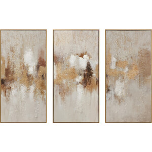 Set of 3 Bronzite Foiled Jewelled Art - Beige