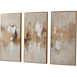 Set of 3 Bronzite Foiled Jewelled Art - Beige - Image 2