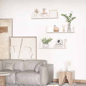 HOMCOM Set of 3 Wooden U Shaped Shelves - White