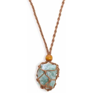Brown Gemstone Necklace Cord with Macram  Wooden Bead - Brown