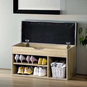 Industrial Shoe Storage Bench With Cushion Seat - Oak