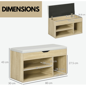 Industrial Shoe Storage Bench With Cushion Seat - Oak - Image 2