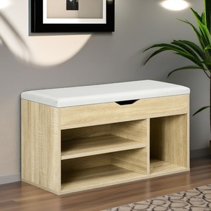Industrial Shoe Storage Bench With Cushion Seat - Oak - Image 3