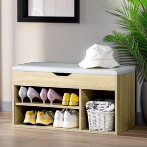 Industrial Shoe Storage Bench With Cushion Seat - Oak - Image 4