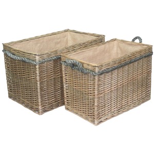 Rectangular Rope Handled Wicker Log Baskets