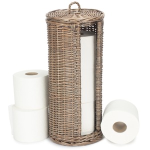 Open Round Rattan 3 Toilet Roll Holder - Brown