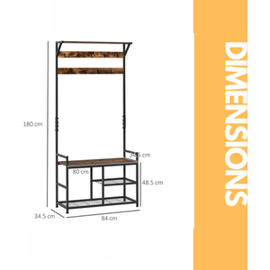 Industrial 180CM Tall Coat Stand With 9 Hooks - Brown