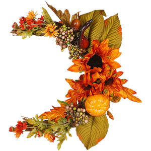 Artificial Sunflower Swag Wreath with Pumpkins - Orange