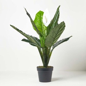 Homescapes Artificial Peace Lily Plant In Pot 90 cm Tall Spathe Flower - White