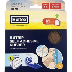 Exitex E Strip Draught Seal 5M Brown Door Window Gap 2-4Mm EPDM Rubber - brown