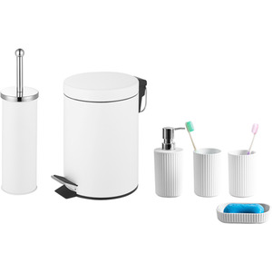 Bathroom Set 6 Piece - 3L Bin Toilet Brush Tumblers and Soap Dish