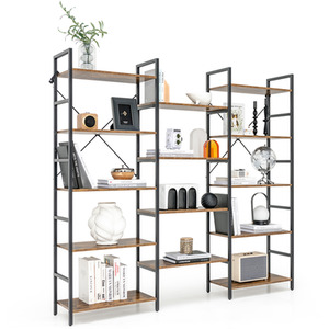 5 Tier Industrial Bookshelf Storage Shelf - Brown